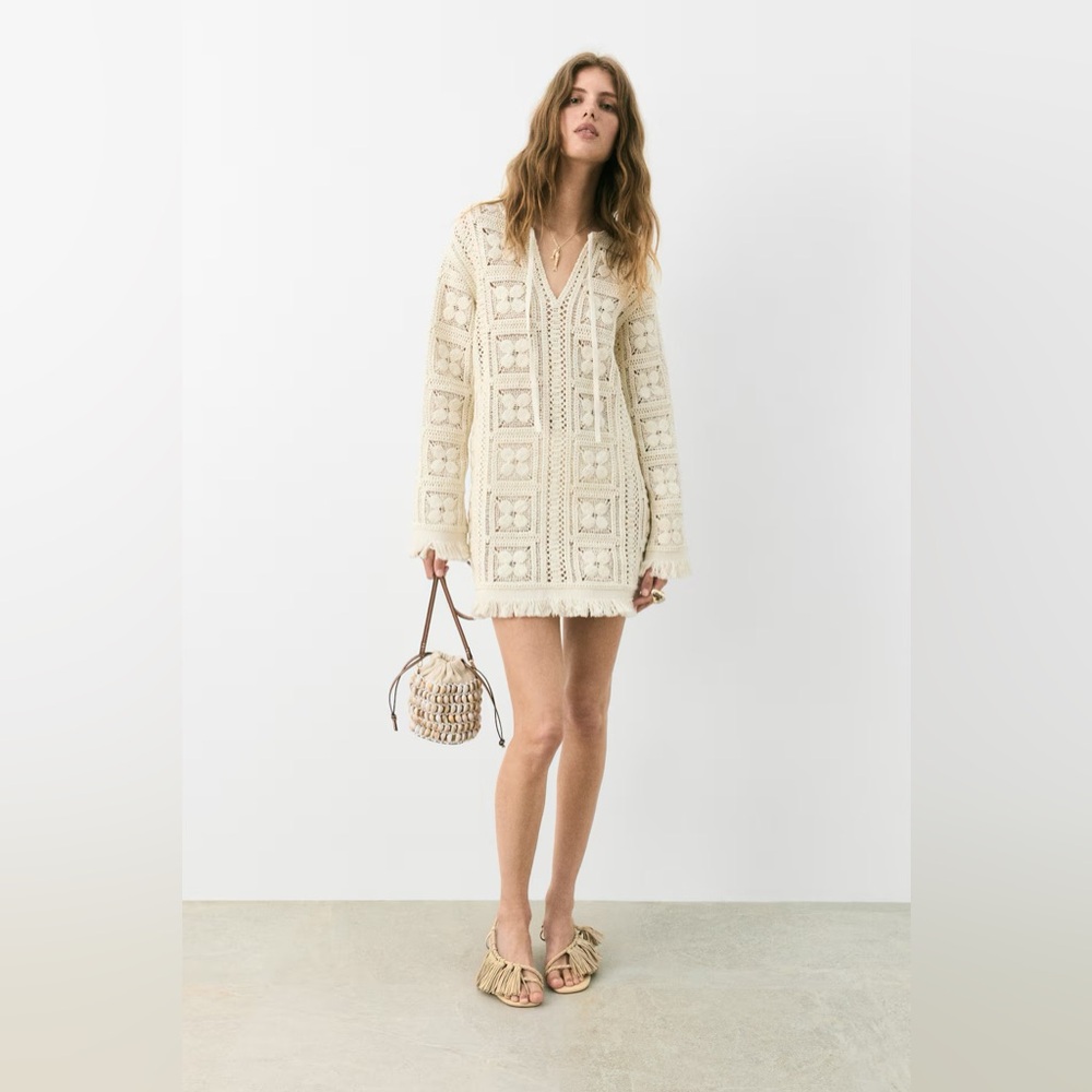 🐚 BNWT Women’s H&M Crochet Look Tunic Dress Sz XS